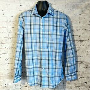 Michael Kors Airsoft Stretch Regular Fit Long Sleeve Button Down Blue Plaid Mens